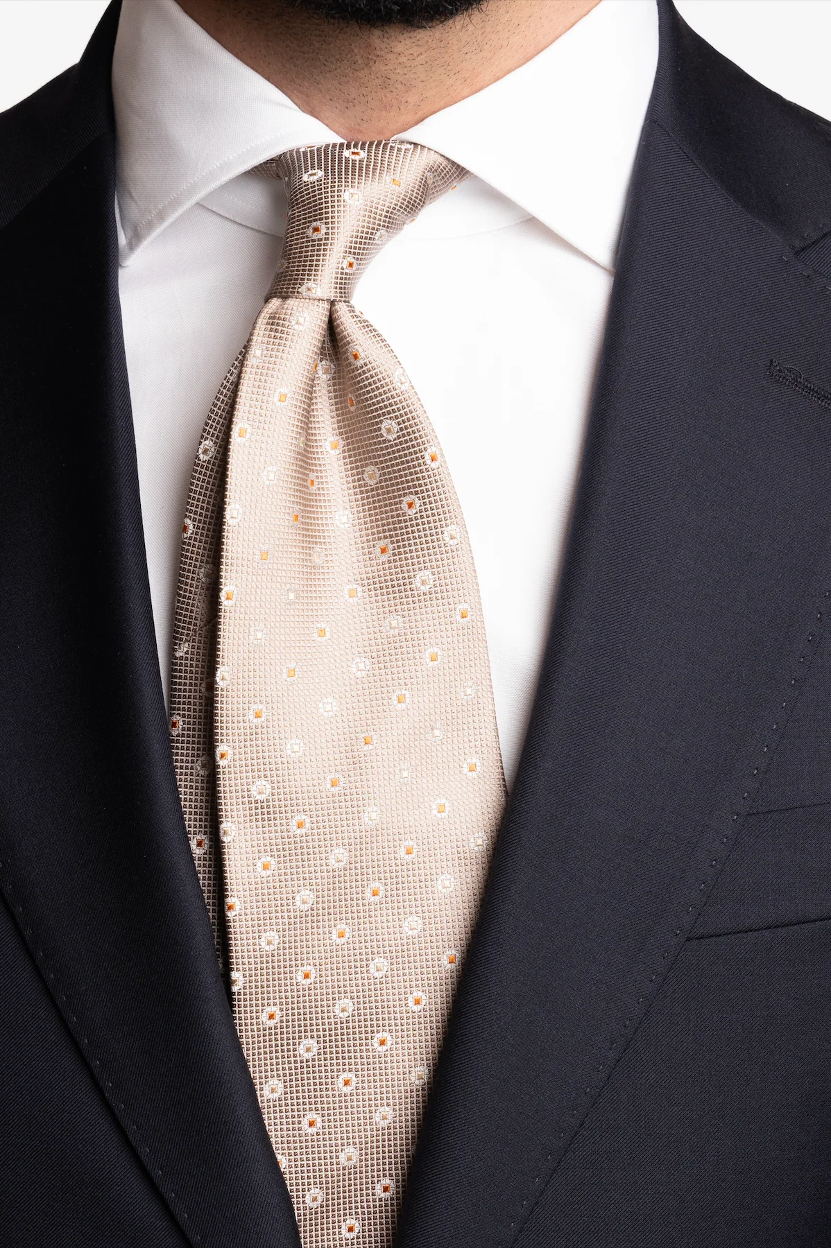 Silk Woven Tie Beige With Yellow and Orange Dots