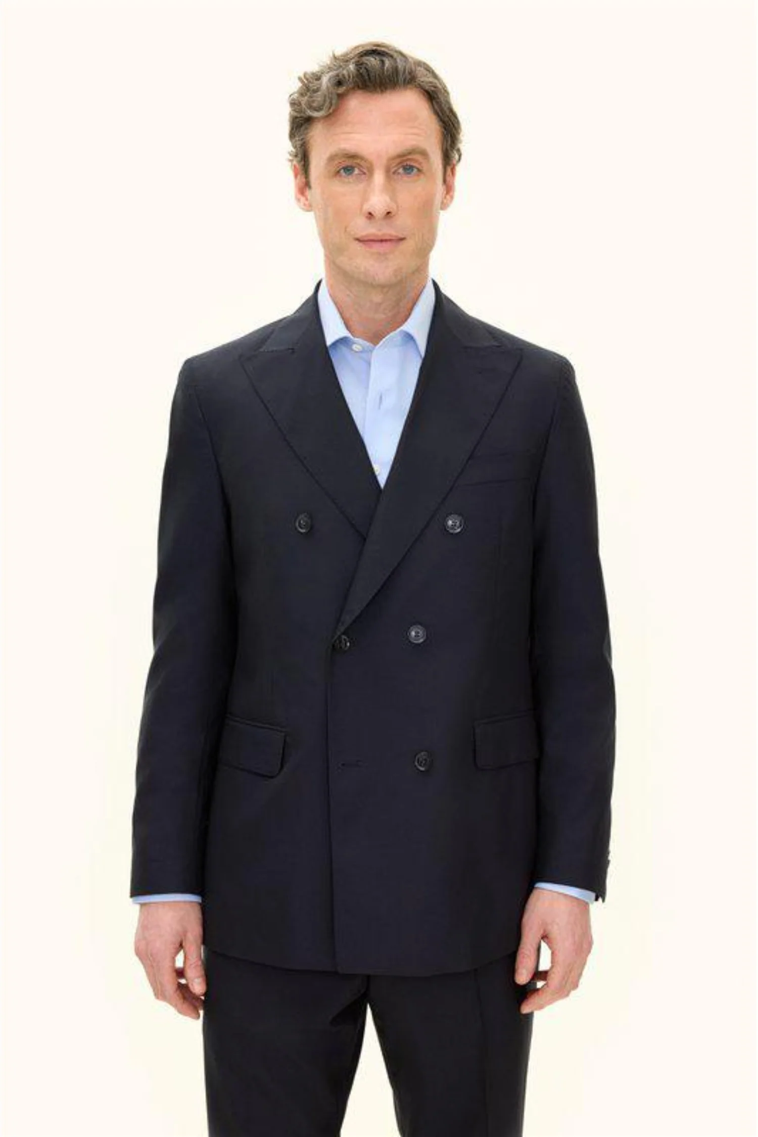 Farris Regular Fit Double Breasted Wool Blazer Navy - Image 2