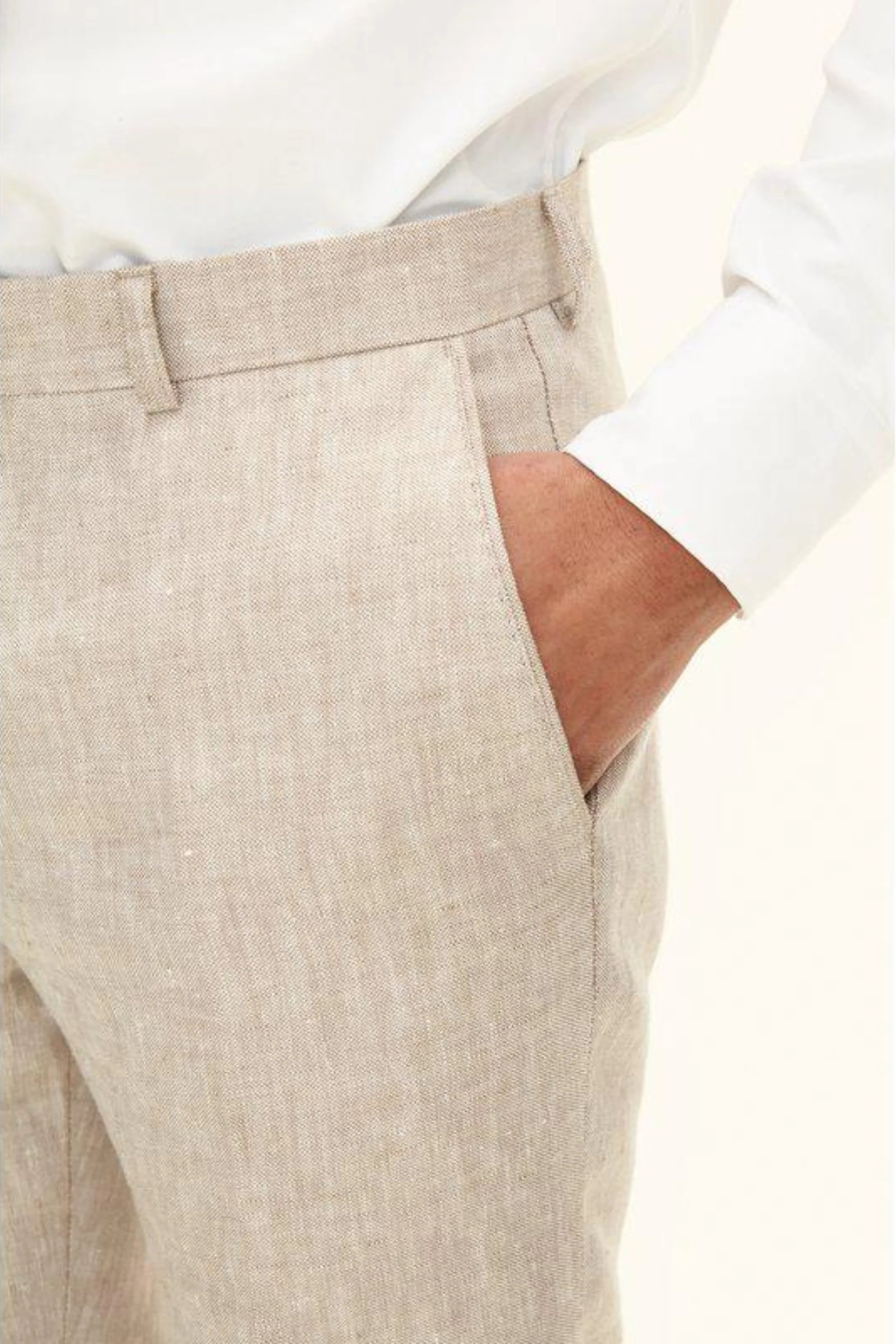 Denz Slim Fit Linen Trousers Trench Beige - Image 4