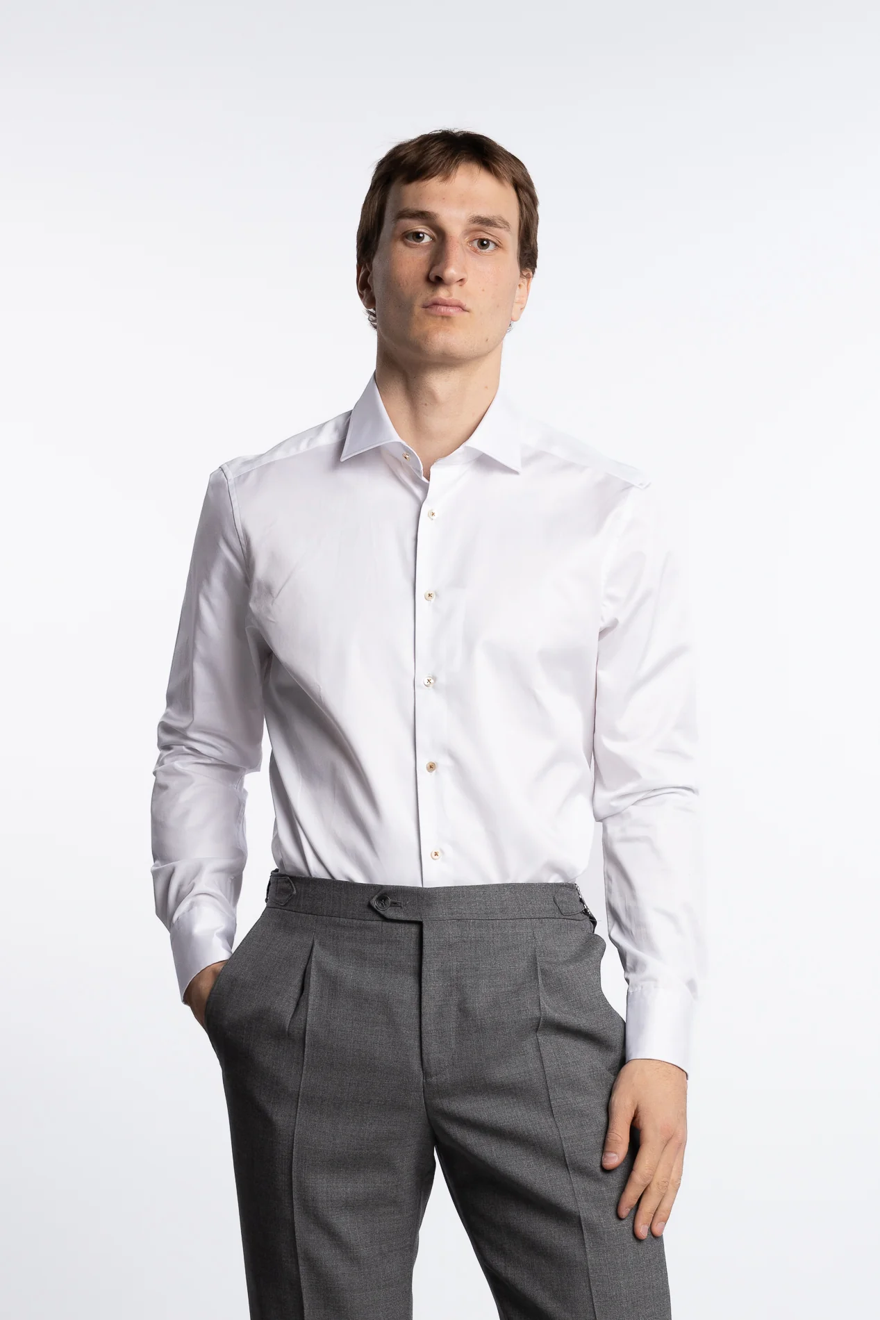 Slimline Twill Shirt Contrast Buttons White