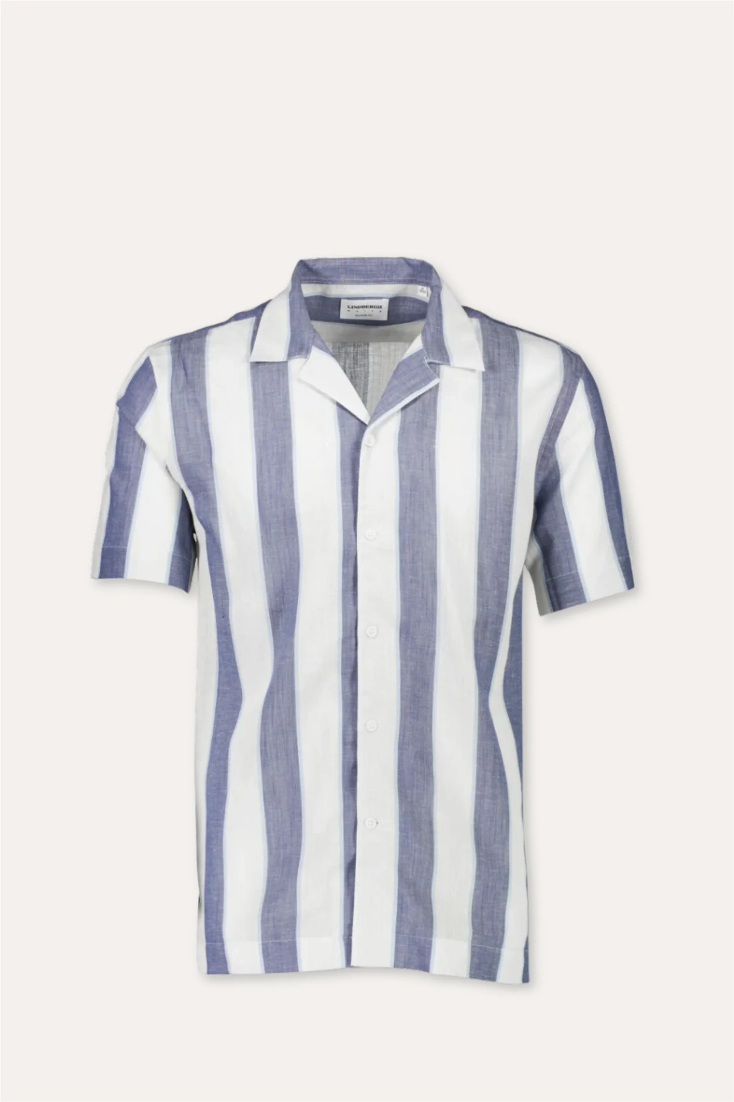 Striped Linen/Cotton Shirt S/S Dk Blue
