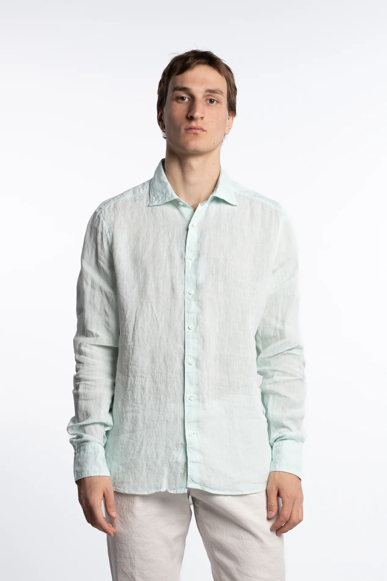 Slimline Linen Shirt Light Aqua