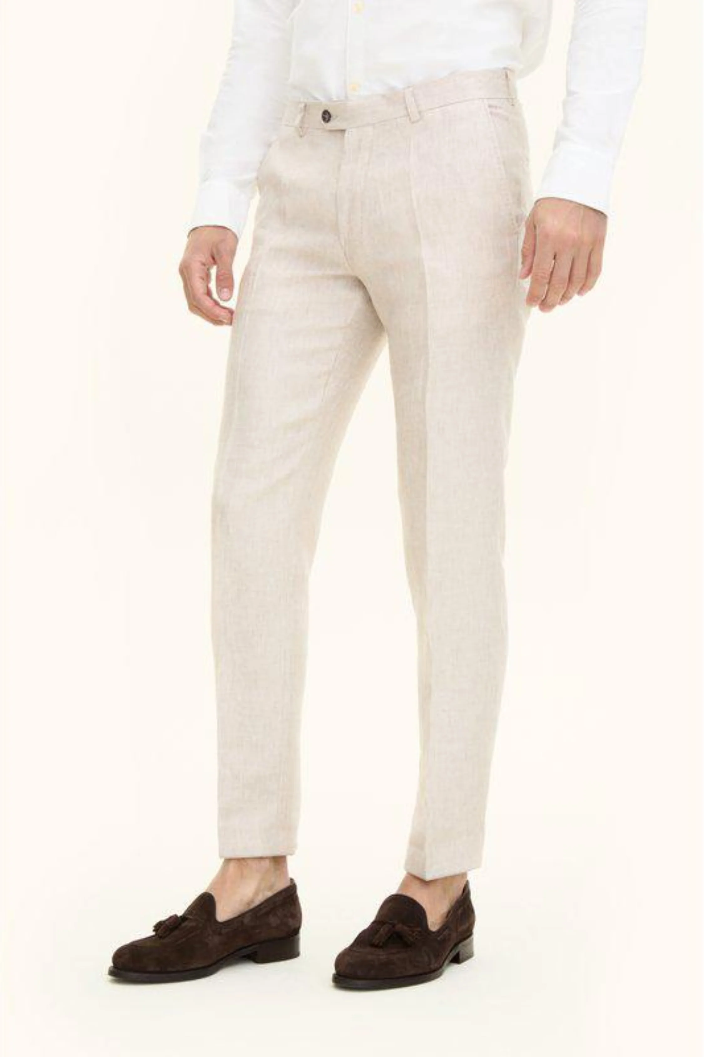 Denz Slim Fit Linen Trousers White Grass - Image 2