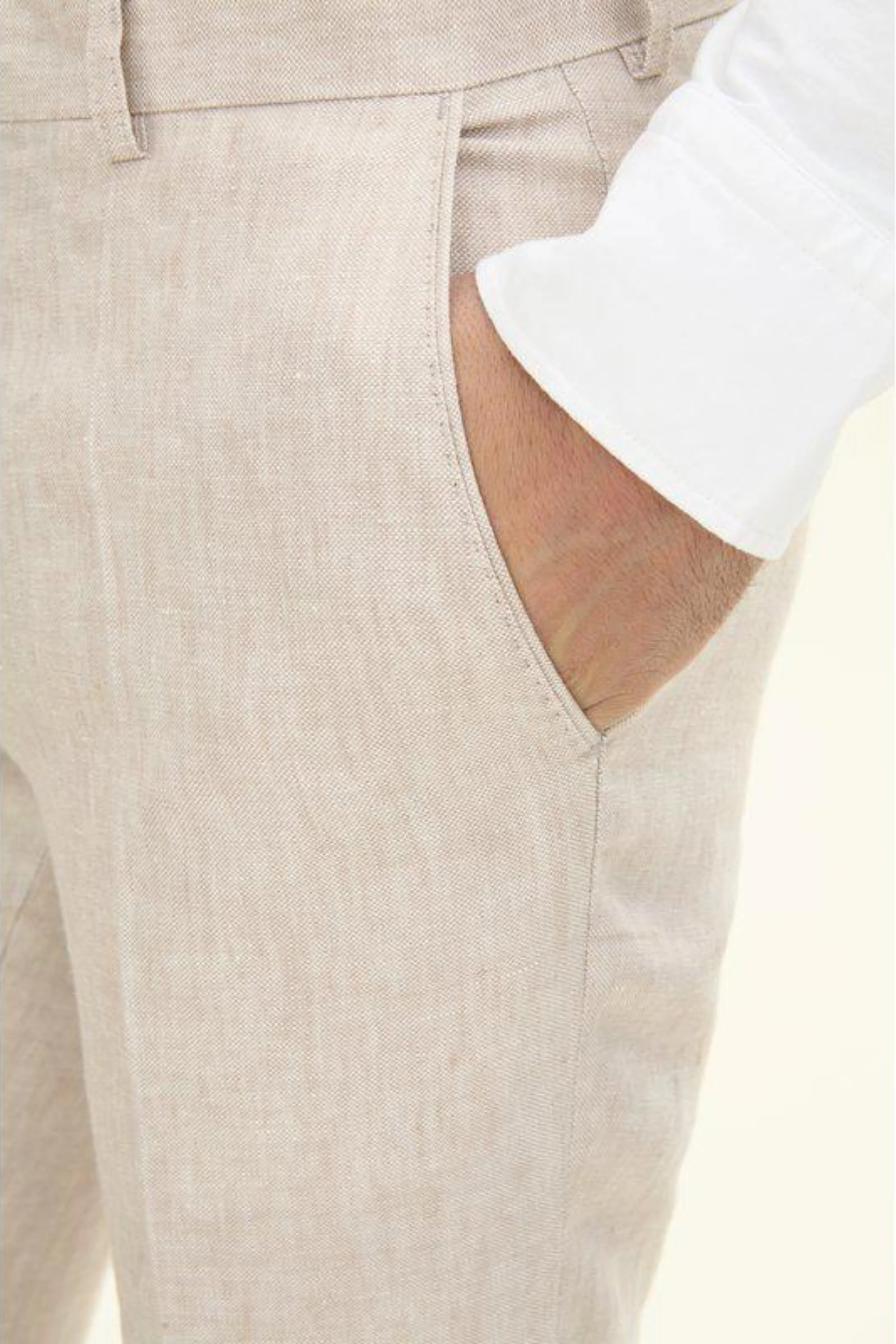 Denz Slim Fit Linen Trousers White Grass - Image 7