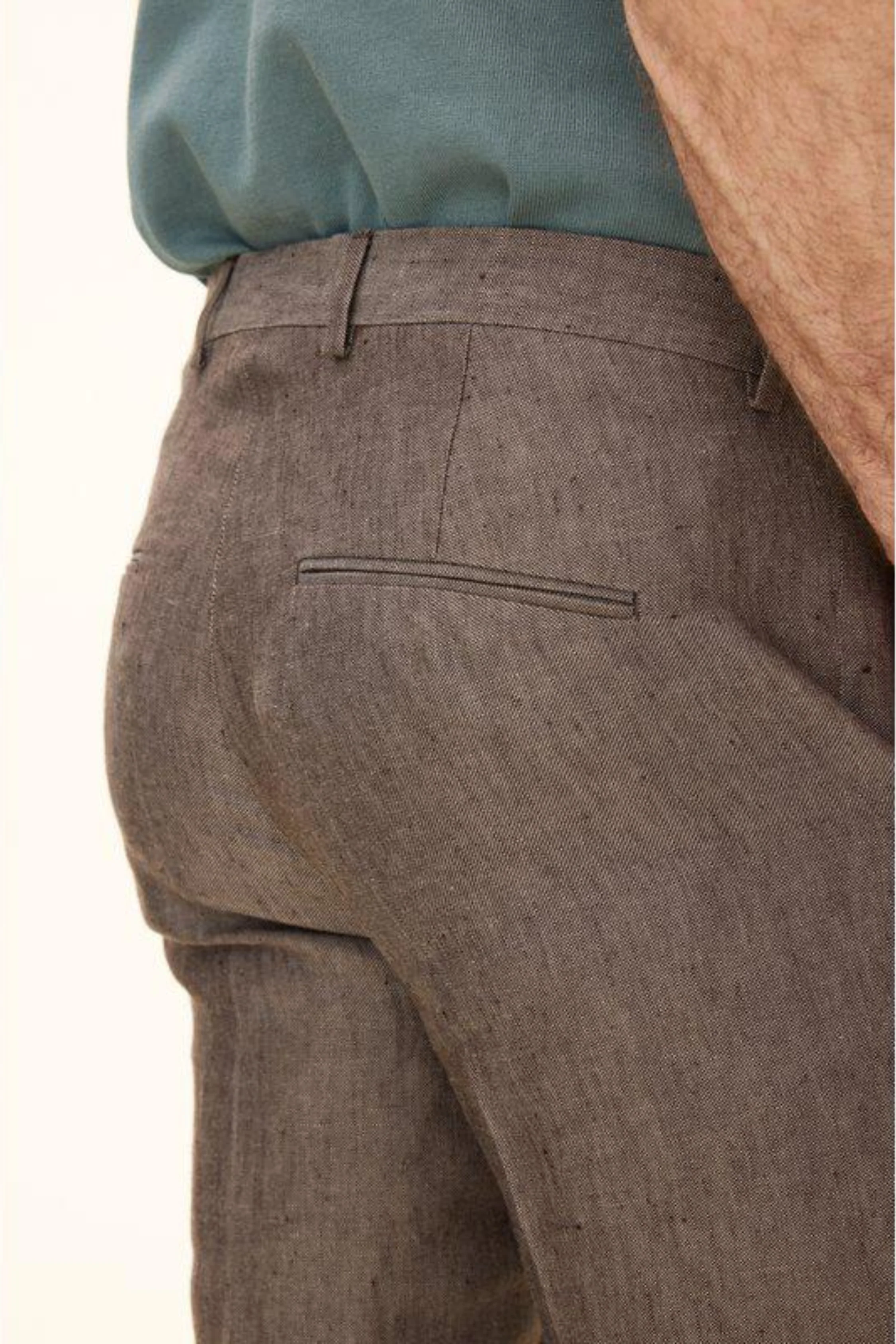 Denz Slim Fit Linen Trousers Dusk Brown - Image 6