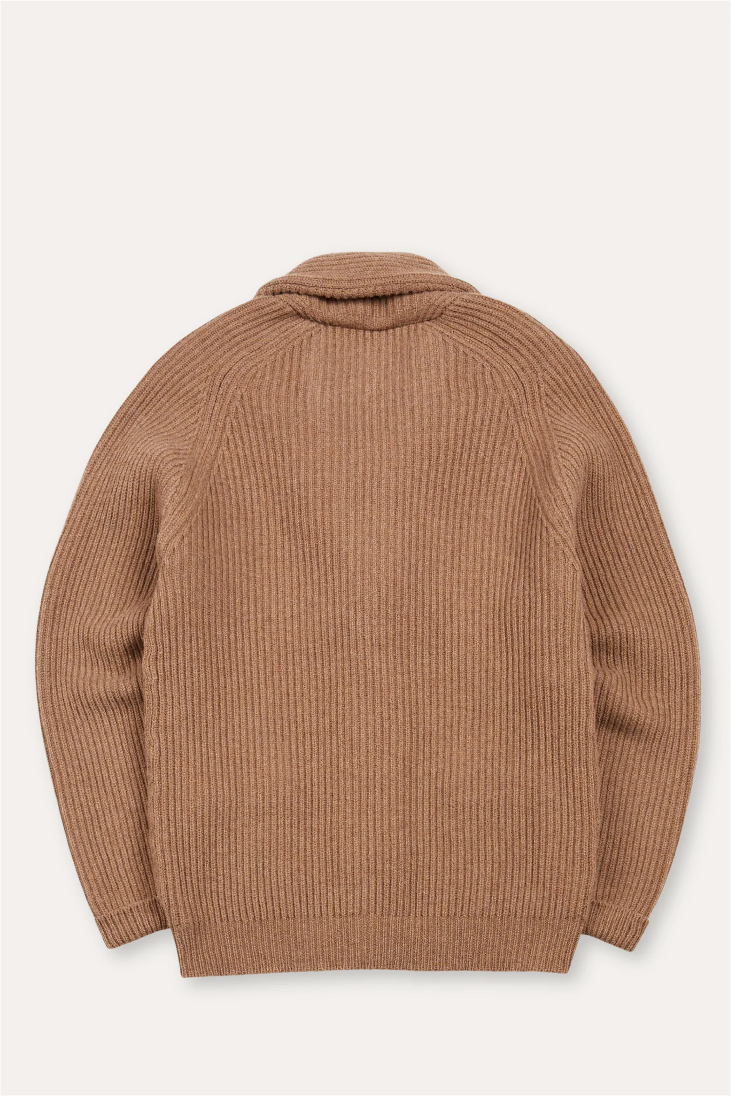 Lambswool Shawl Collar Rib Cardigan Camel - Image 6