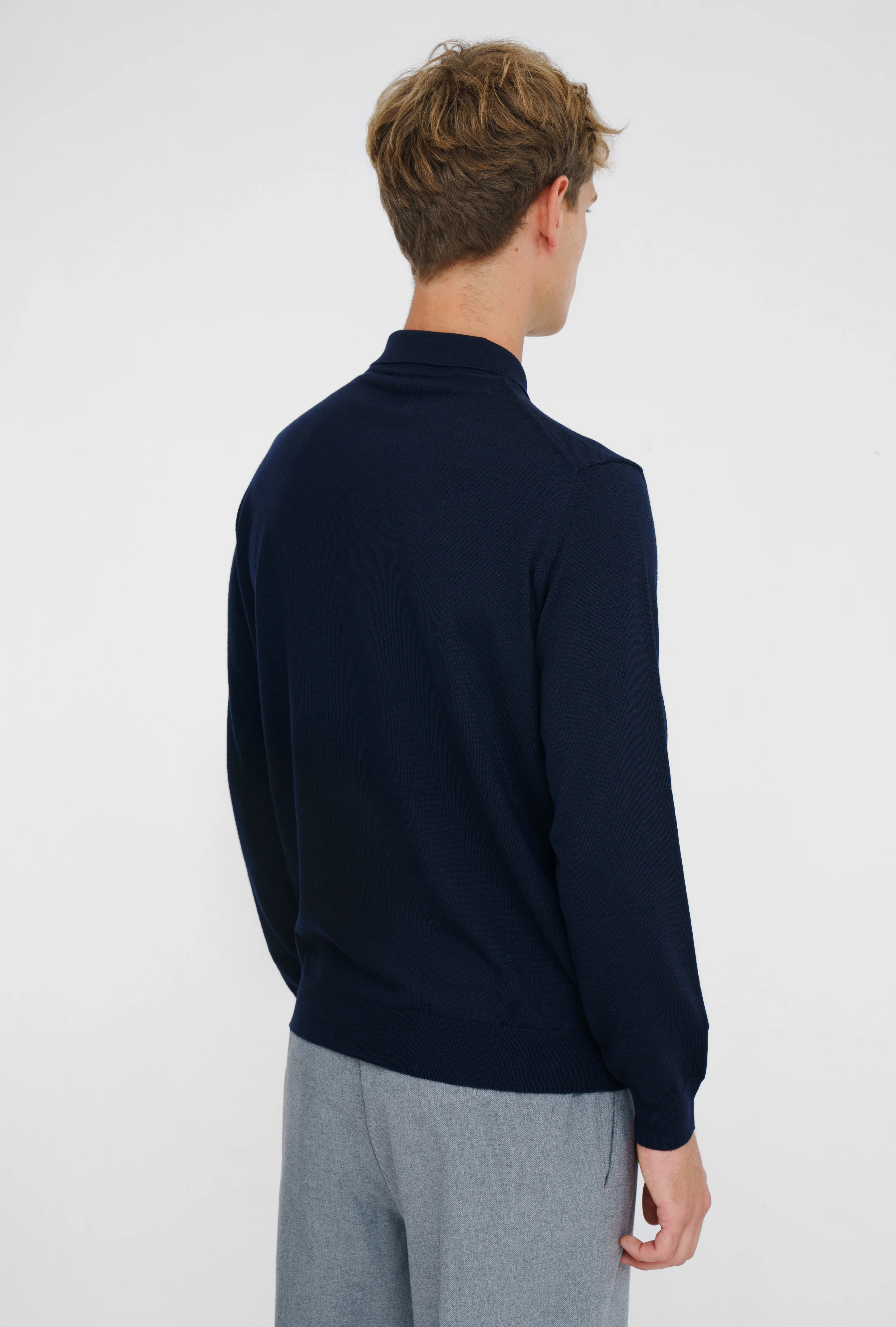 Merino Wool Polo Button Navy - Image 4