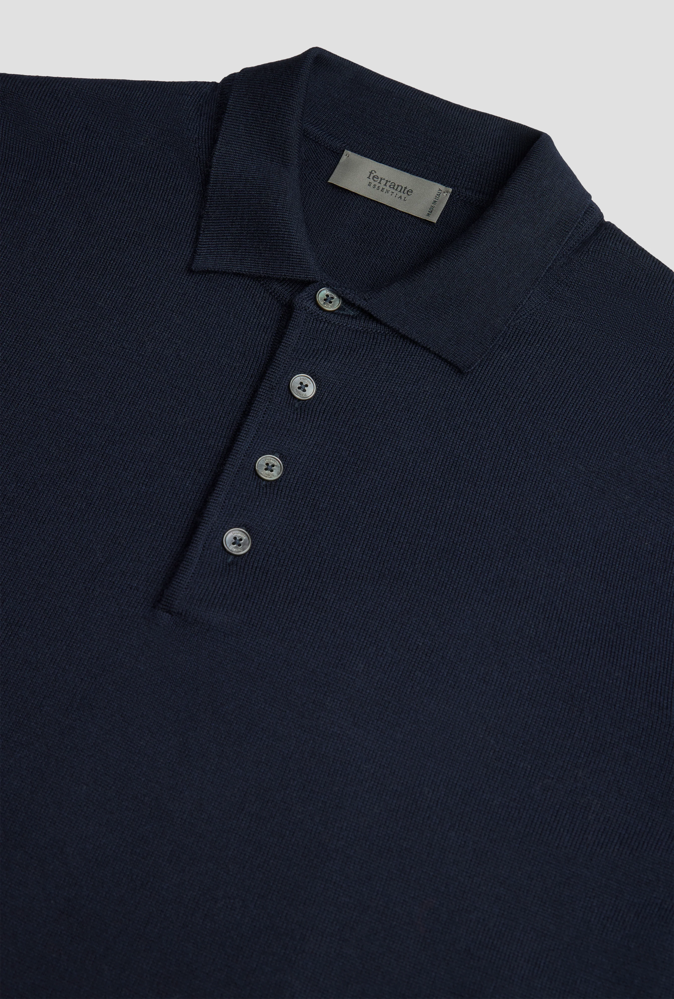 Merino Wool Polo Button Navy - Image 5