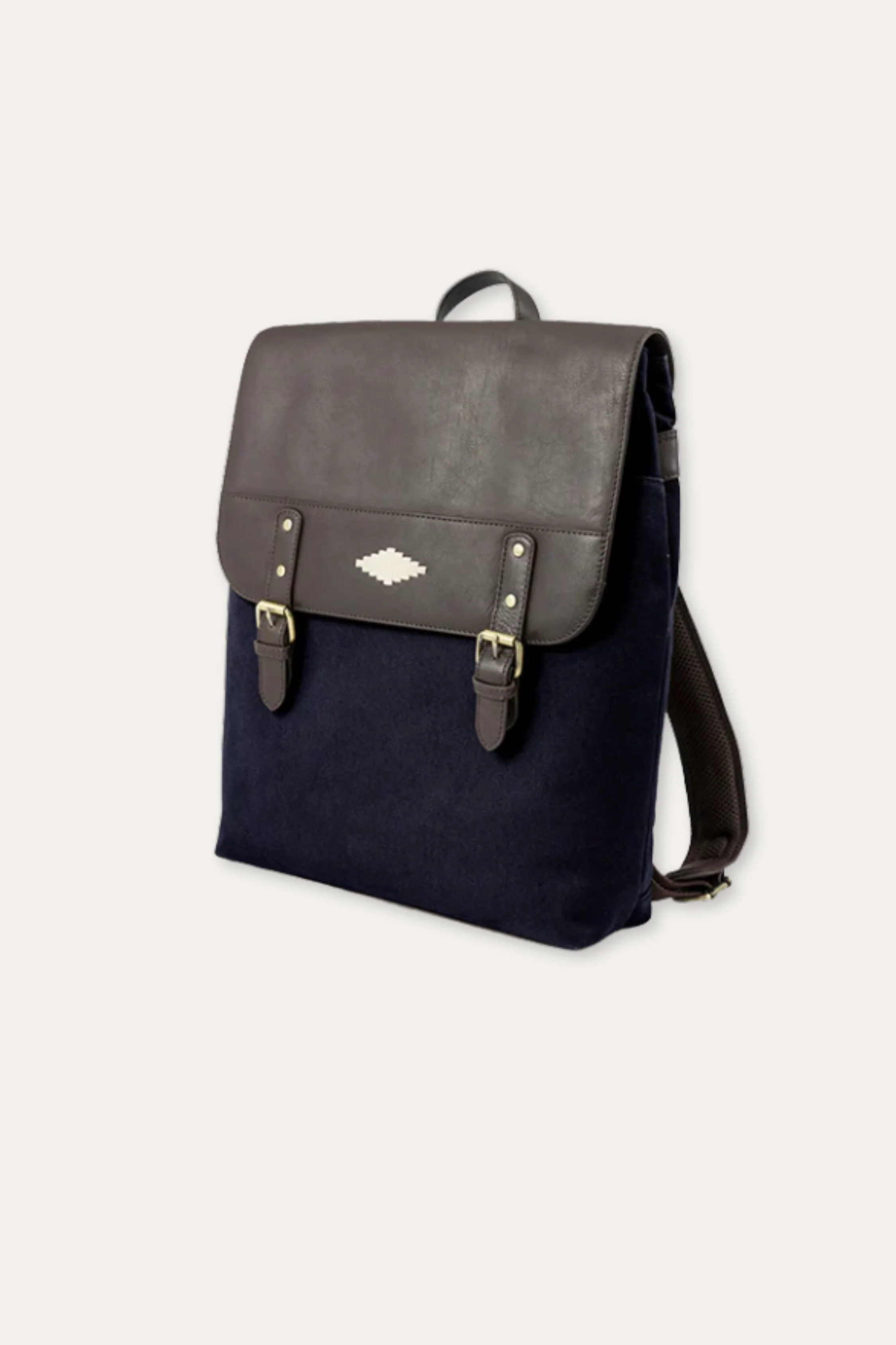 Backpack Brown Leather With Navy Canvas Mochilla - Image 2