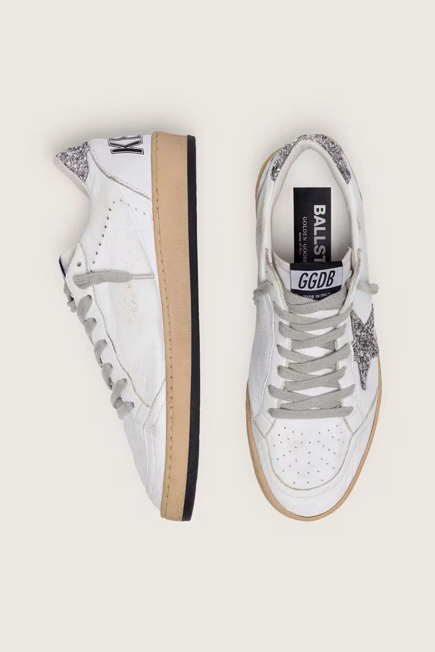 Ballstar nappa upper and spur glitter star and heel- White/Silver - Image 3