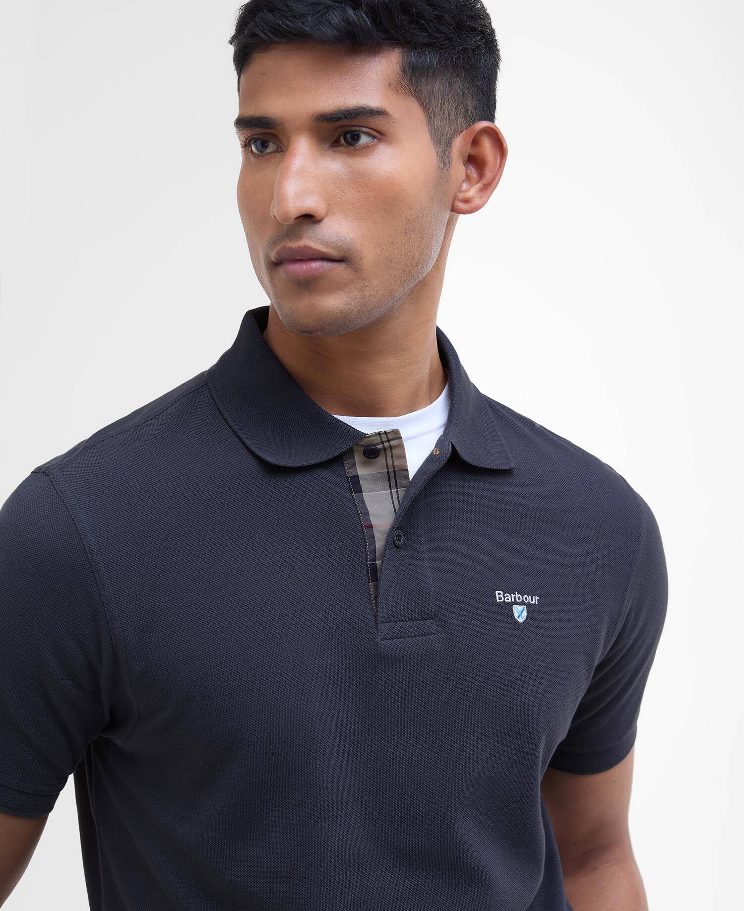 Tartan Pique Polo Shirt Navy - Image 4