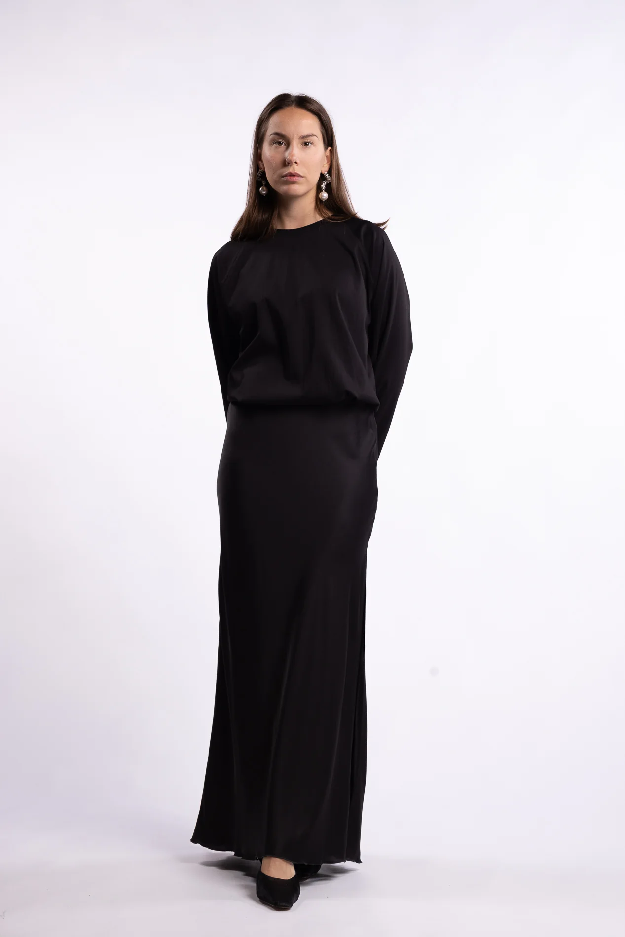 Hana Long Silk Skirt- Black - Image 2