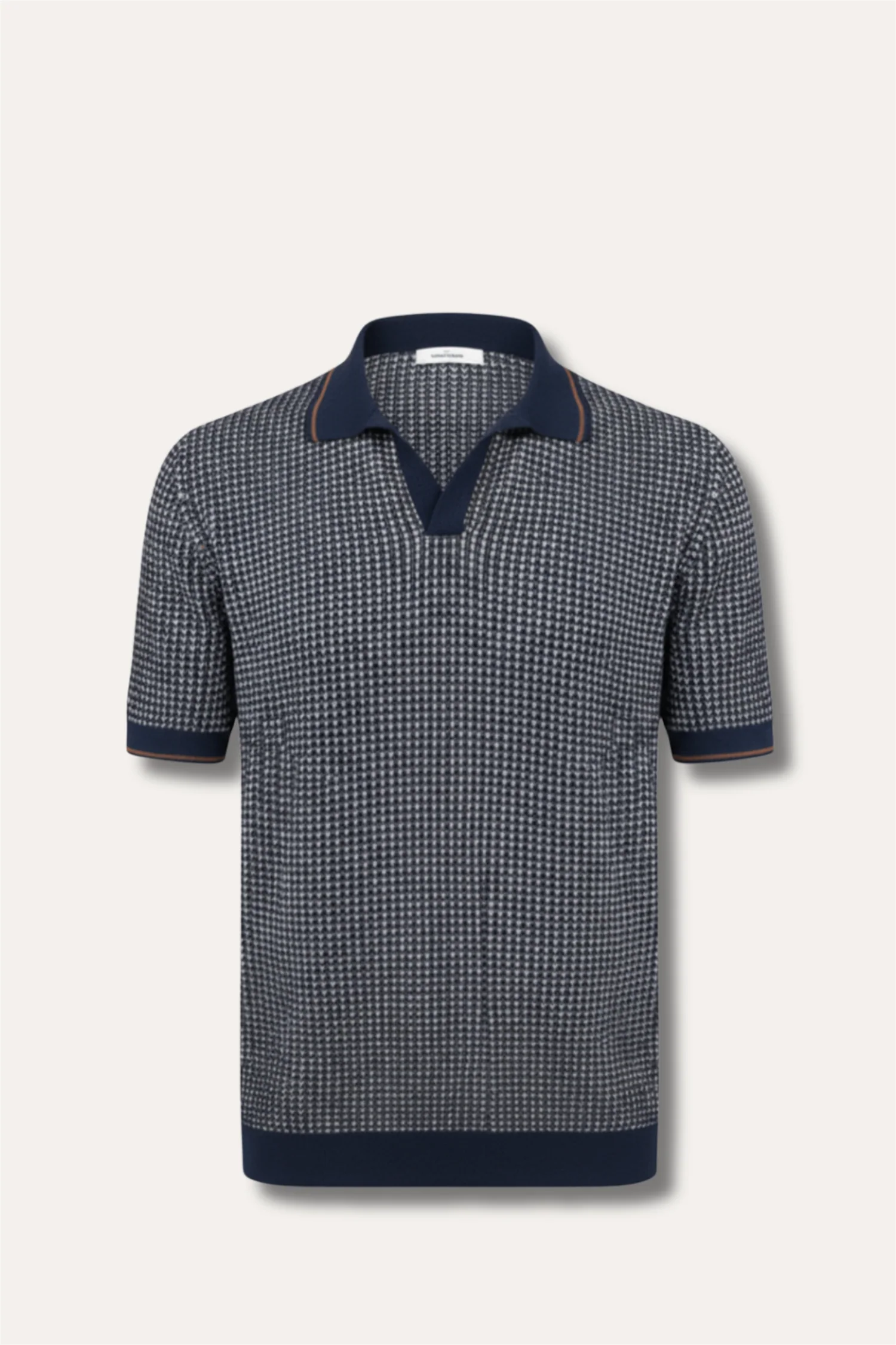 Contrasting Details Knit Polo Navy/Brown