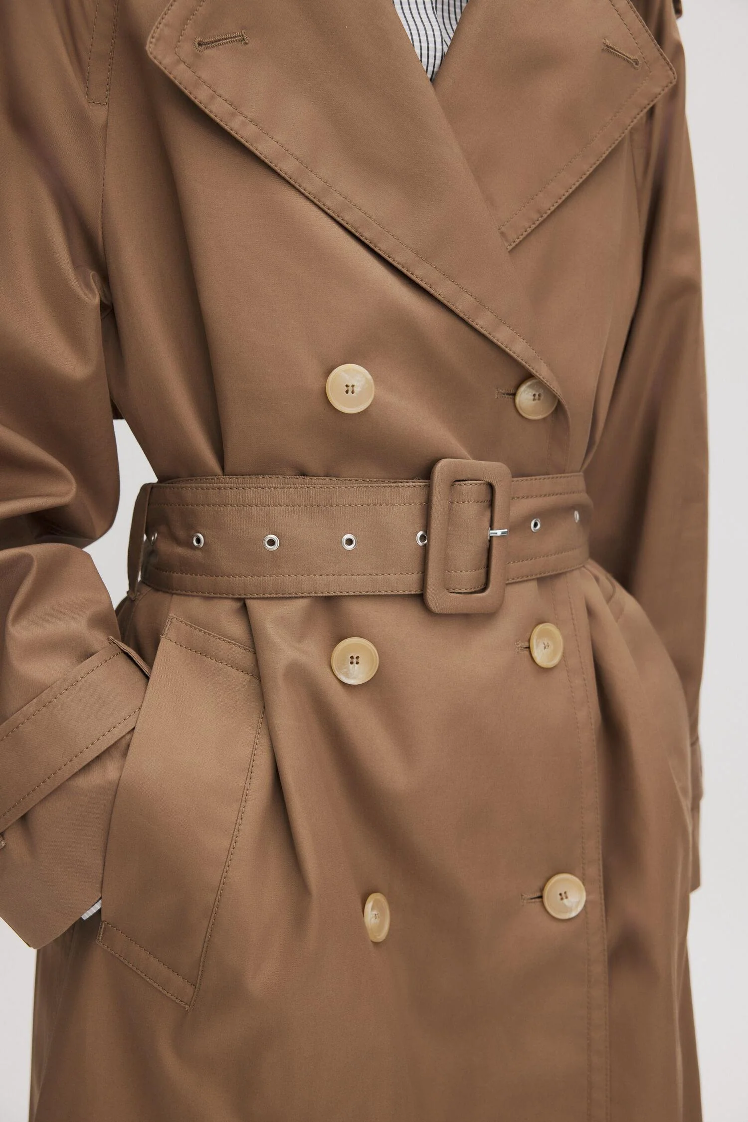 Cotton Trench Coat Taupe Beige - Image 5