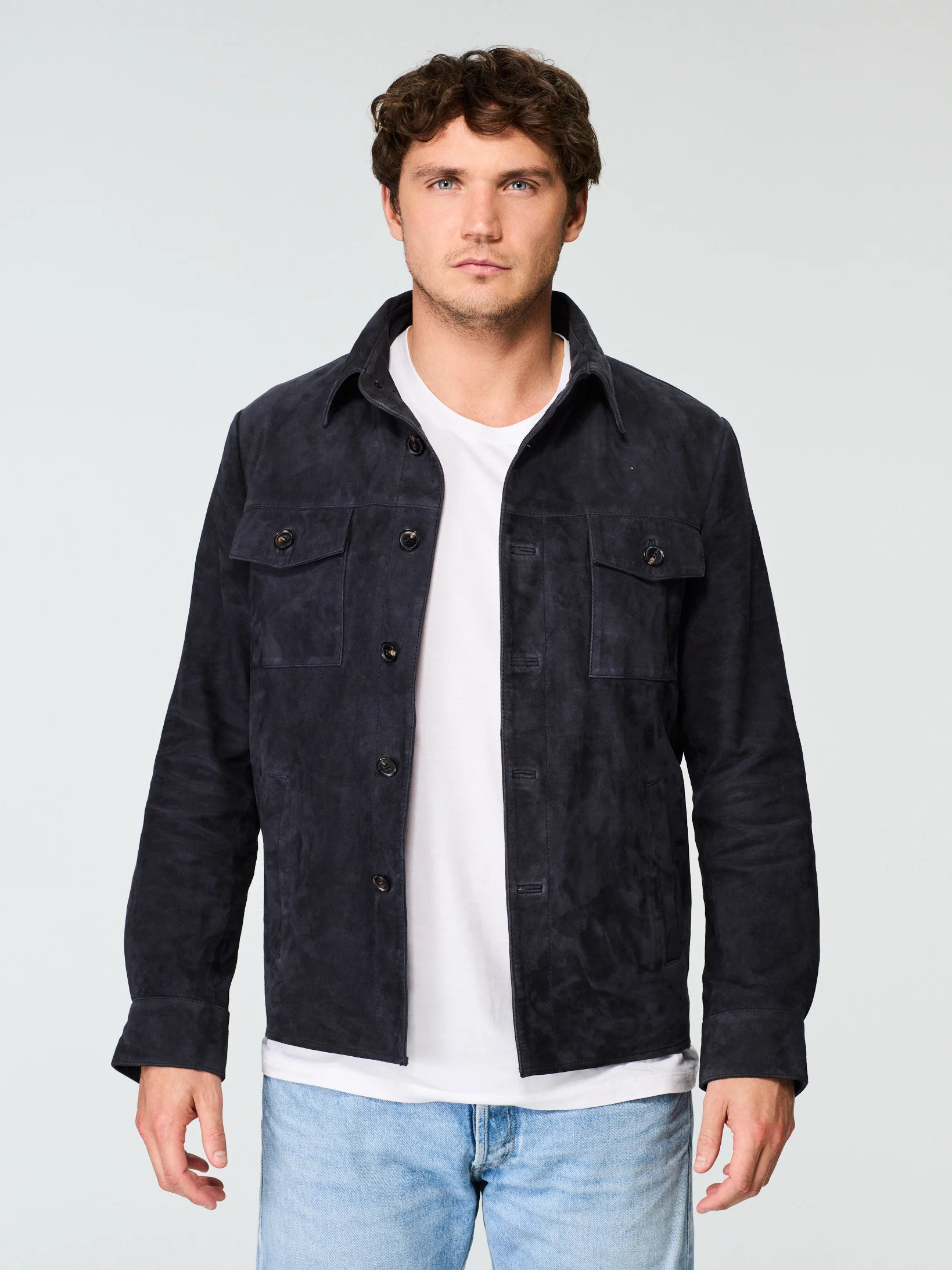 Suede Shirt Jacket Dark Blue - Image 4