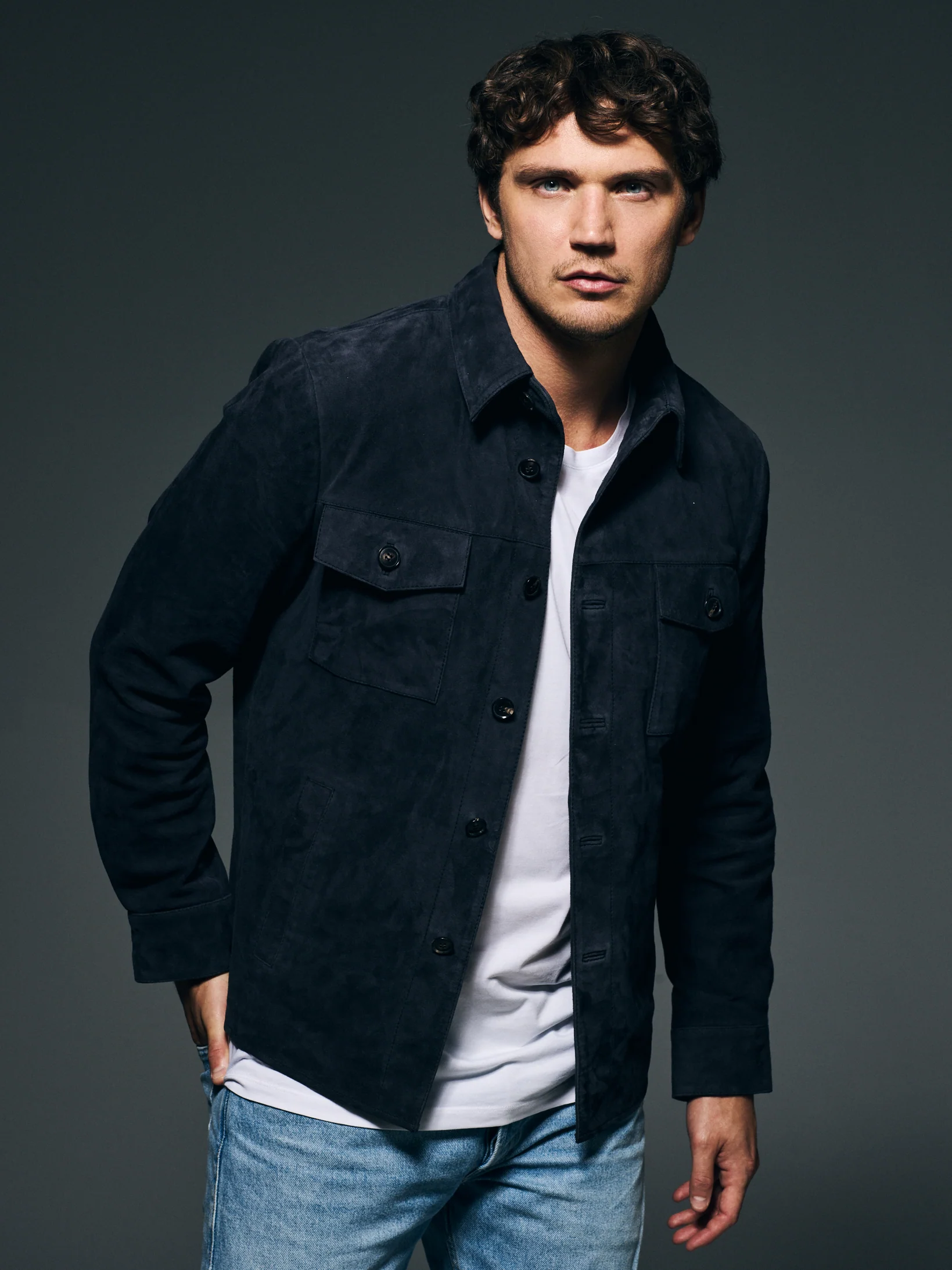 Suede Shirt Jacket Dark Blue - Image 7