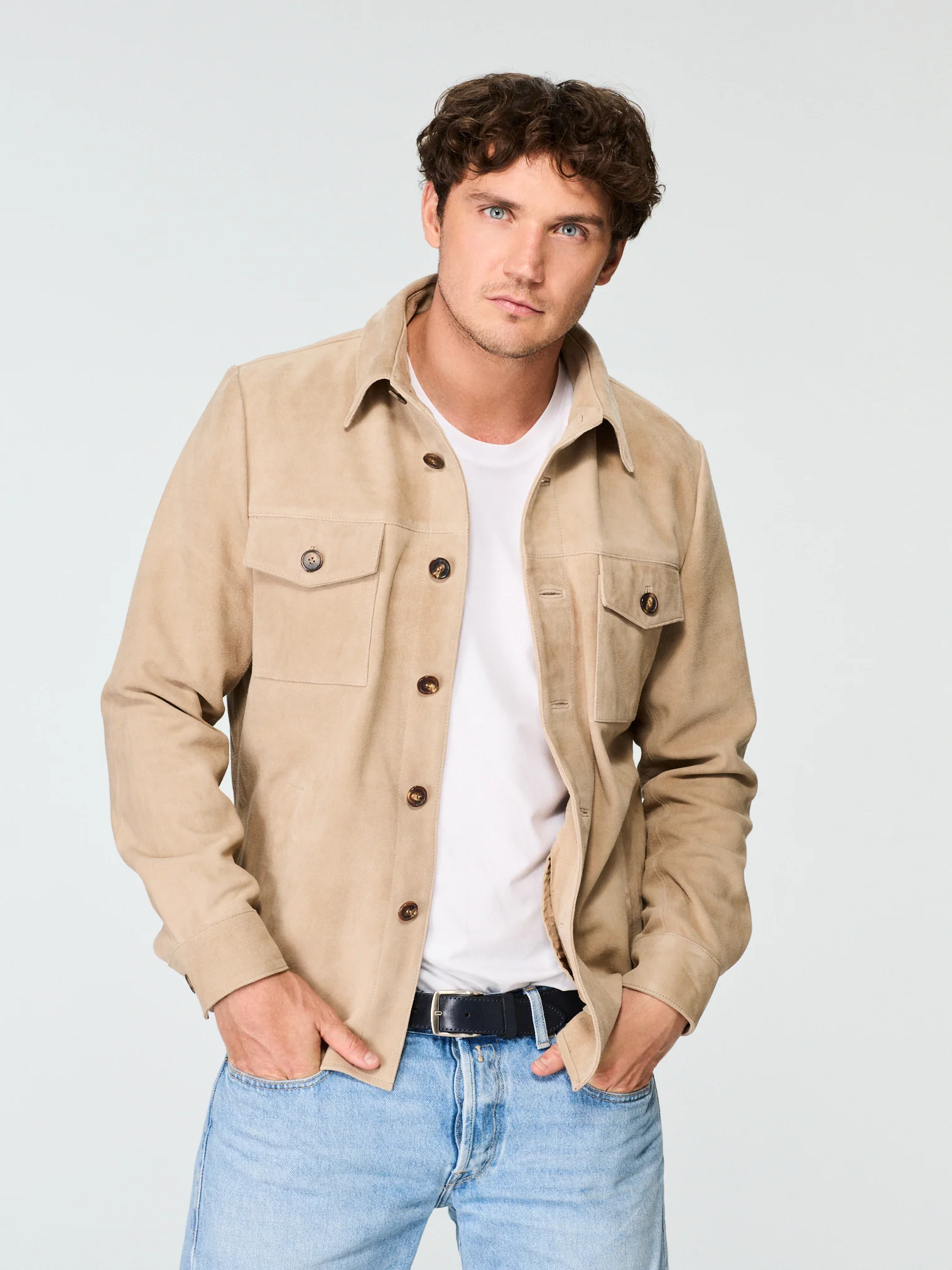 Suede Shirt Jacket Light Sand