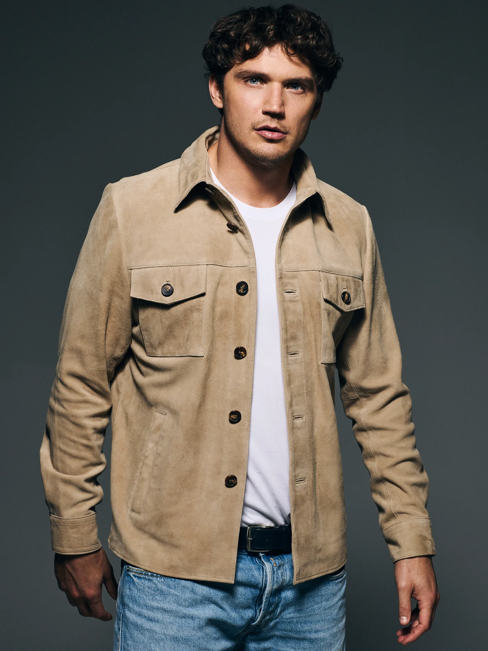 Suede Shirt Jacket Light Sand - Image 4