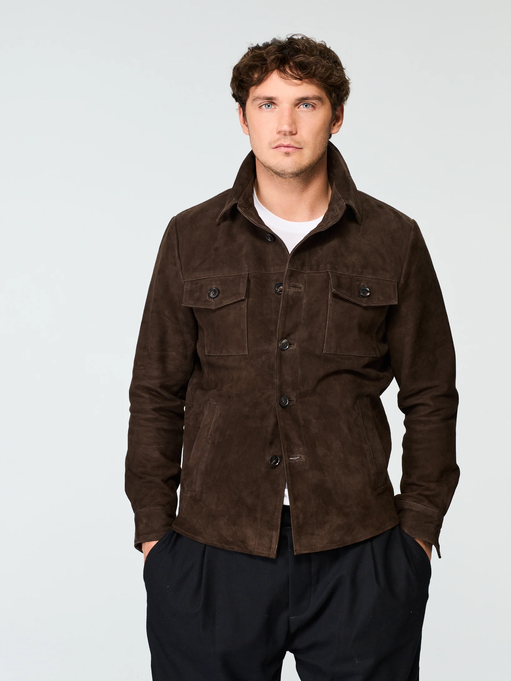 Suede Shirt Jacket Dark Brown