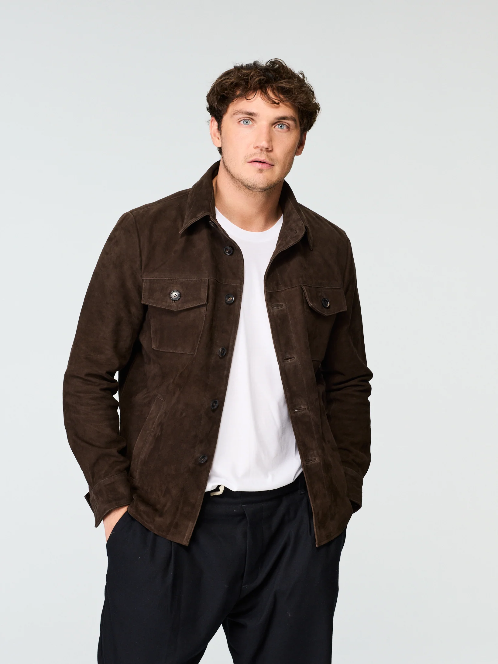 Suede Shirt Jacket Dark Brown - Image 3