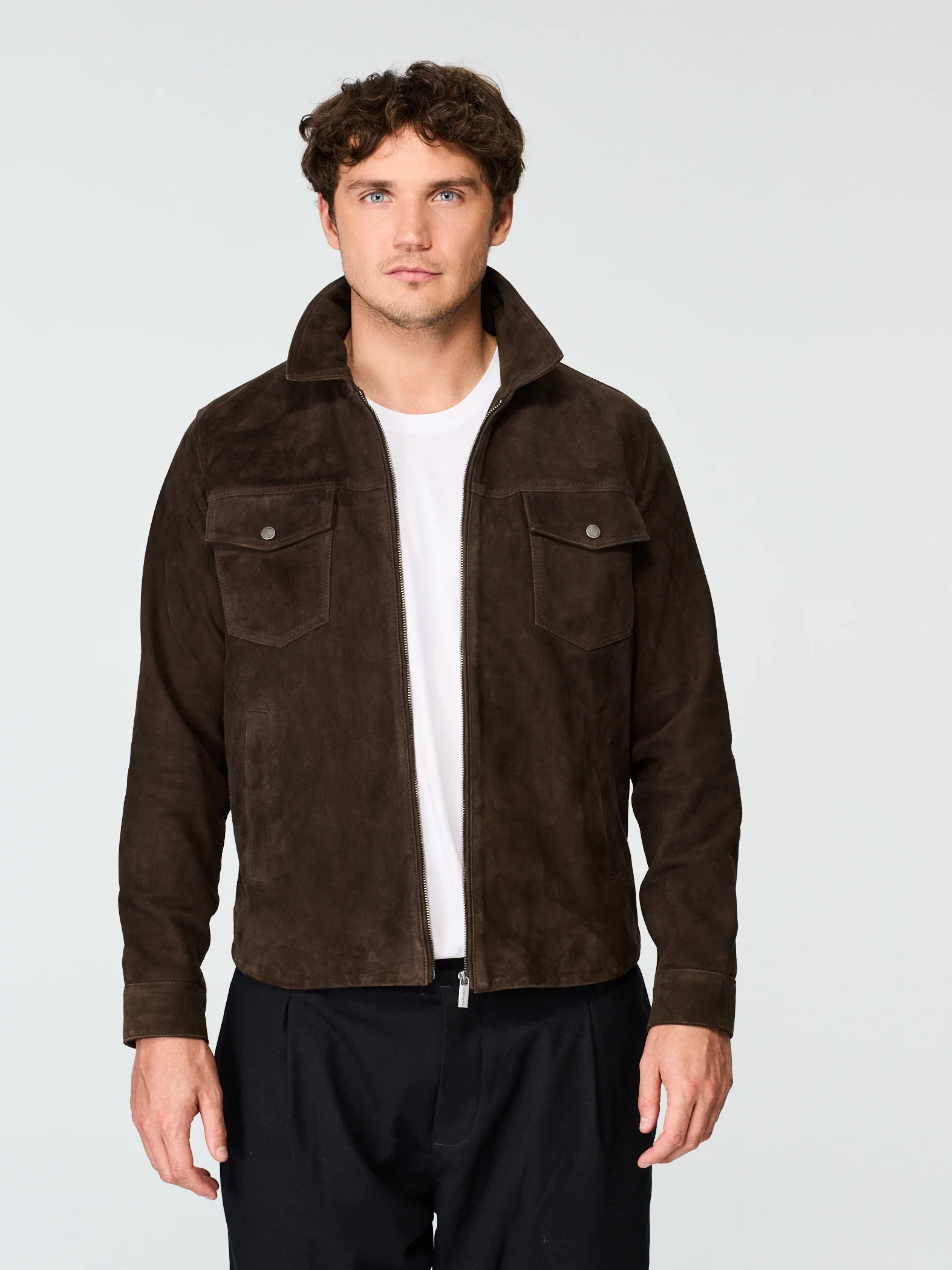 Suede Zip Jacket Dark Brown - Image 3