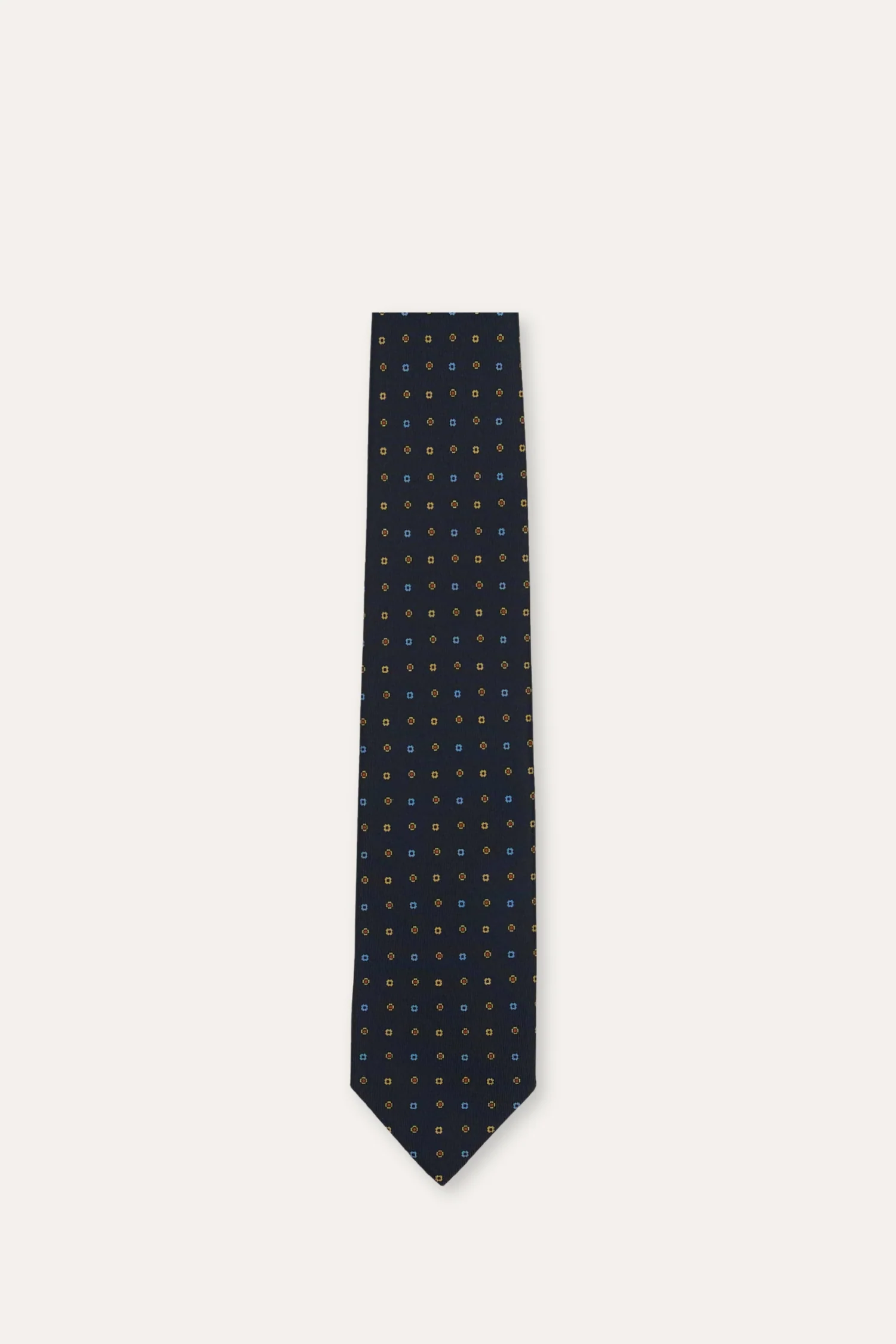 Geometric Flower Print Silk Self-Tipped Tie Navy