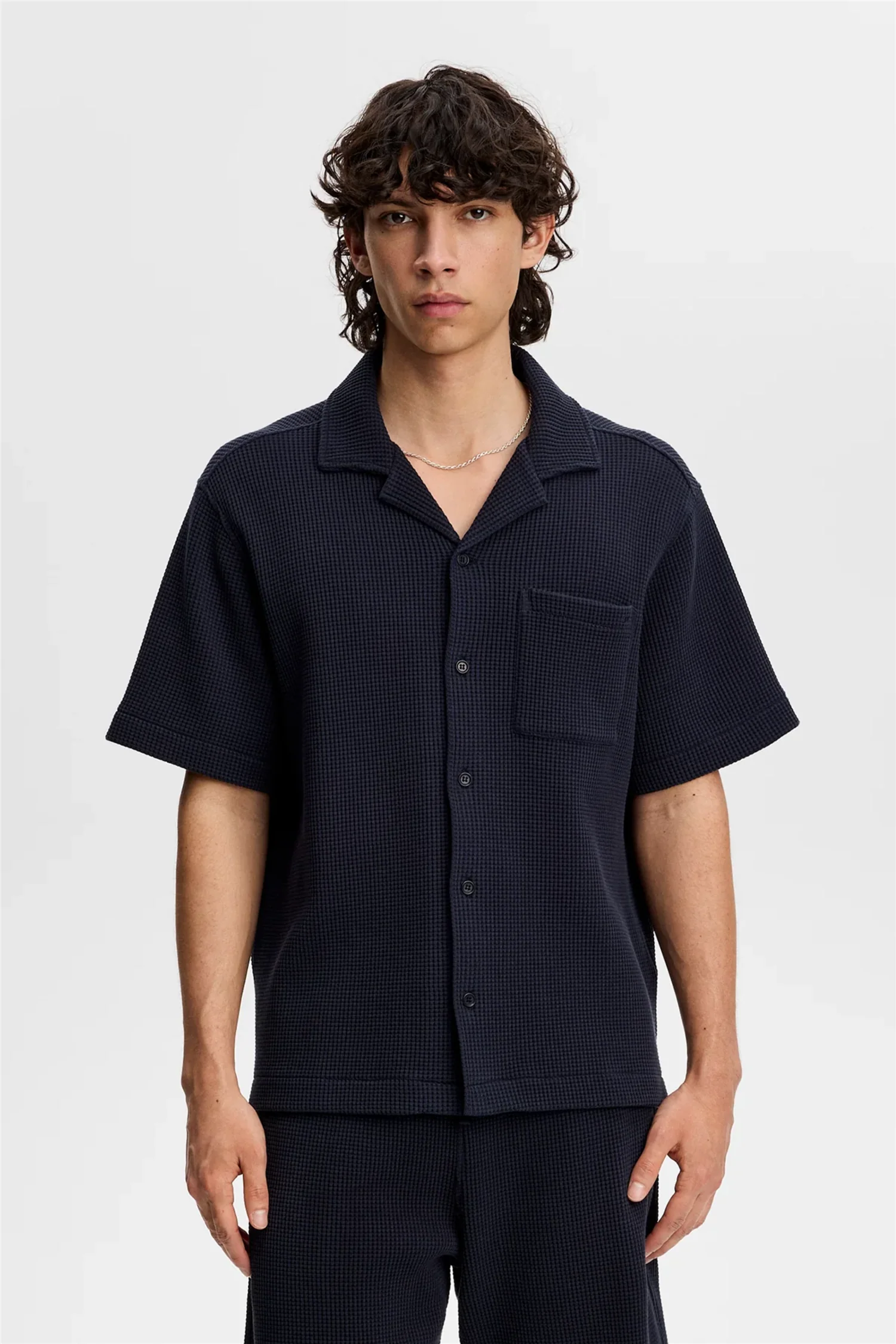Theron Waffle Shirt Navy - Image 2