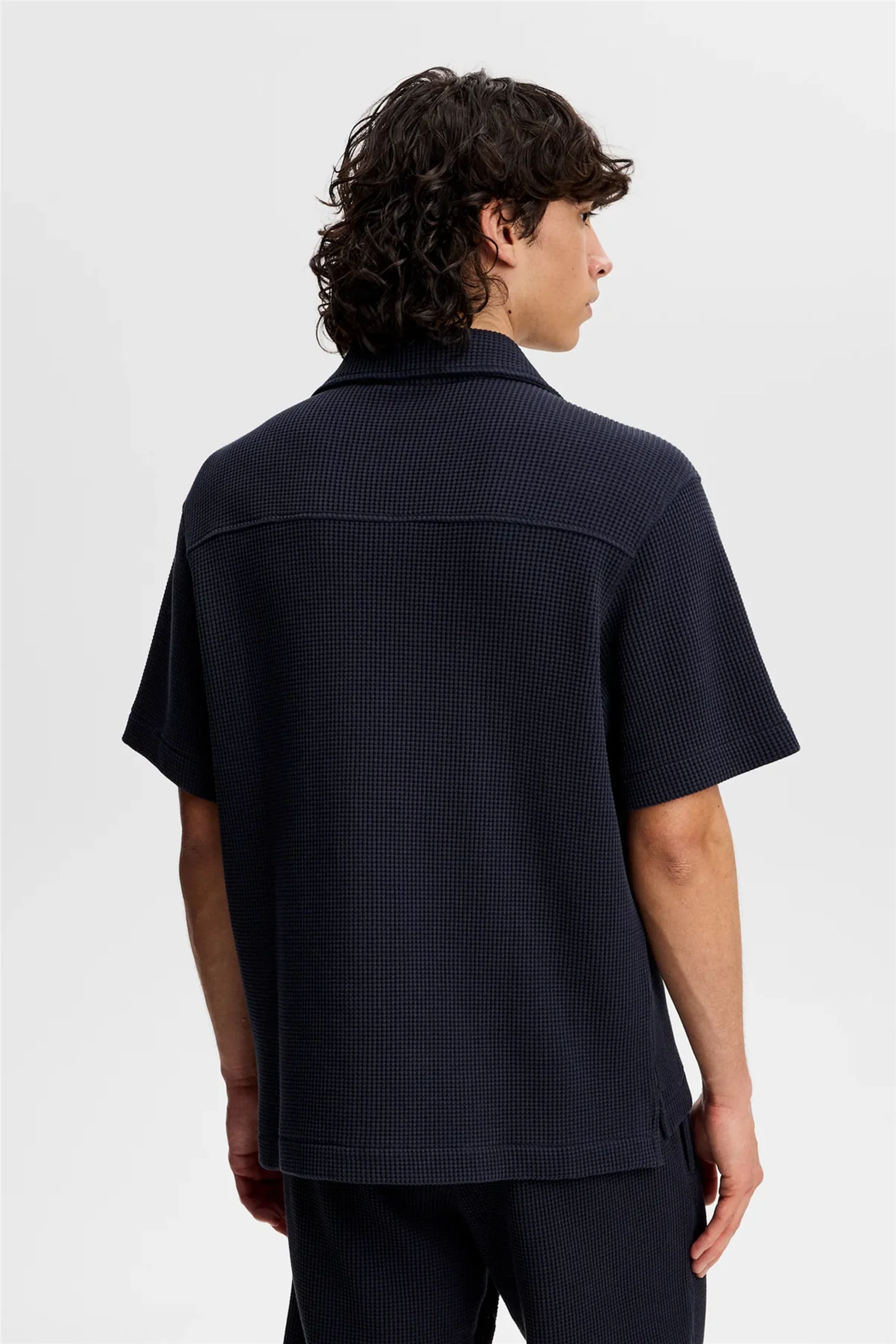Theron Waffle Shirt Navy - Image 3