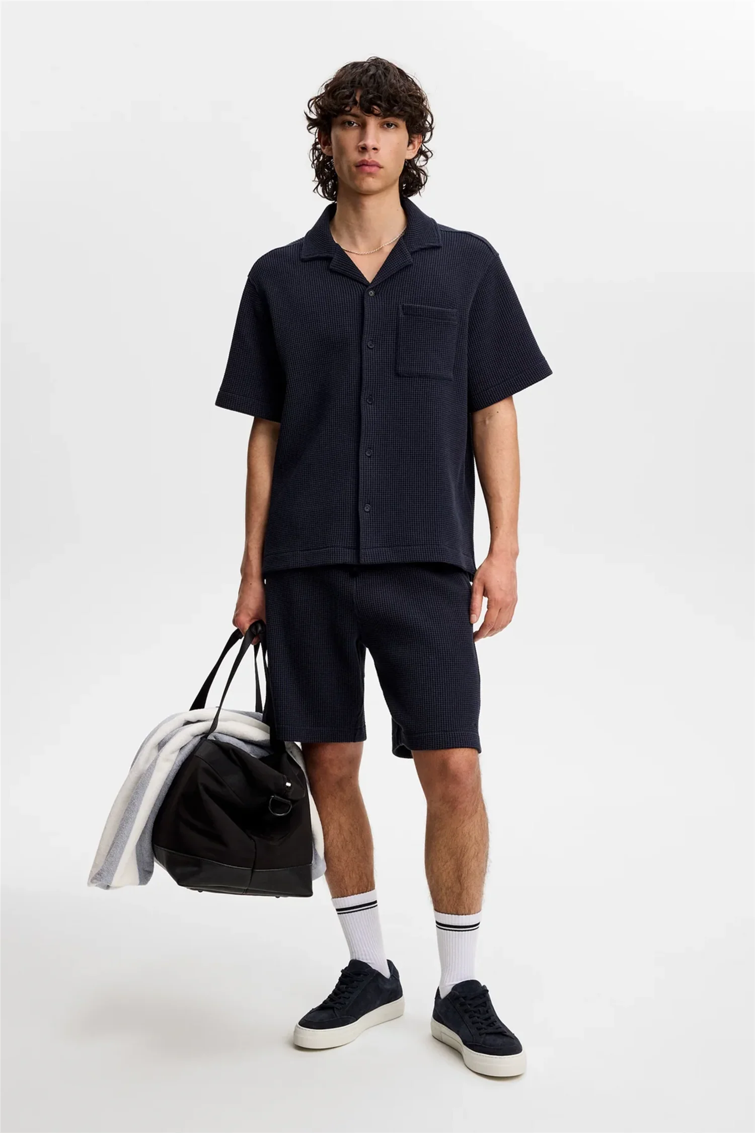 Theron Waffle Shirt Navy - Image 4