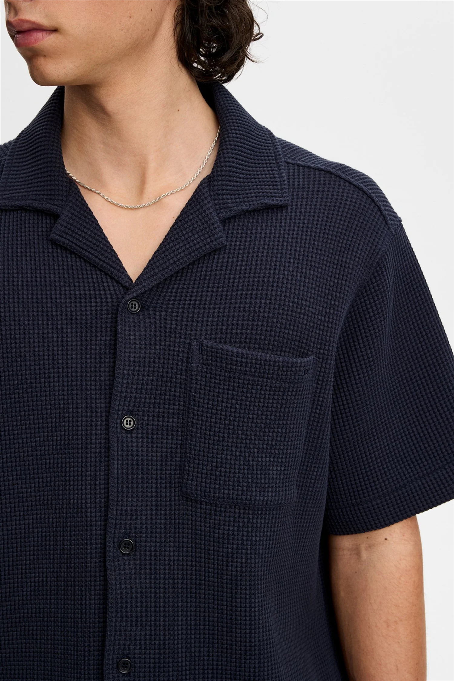 Theron Waffle Shirt Navy - Image 5