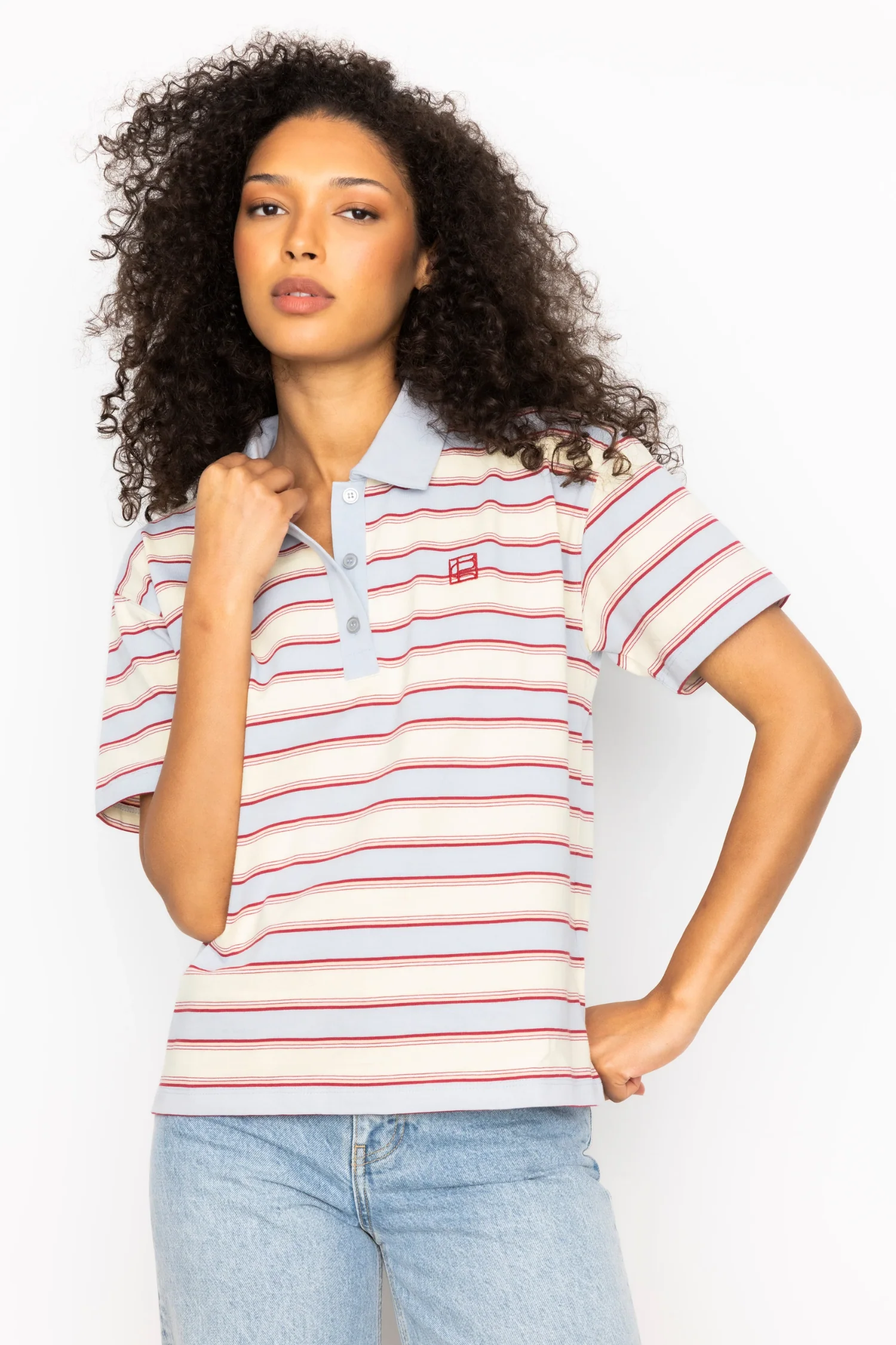 Evelyn Polo Tee - Ocean Stripe - Image 2