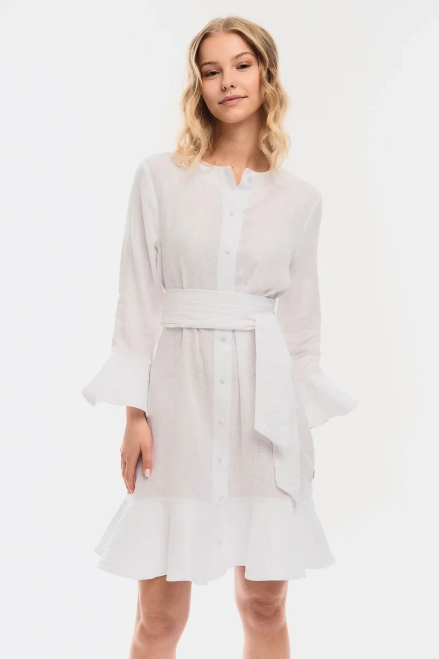 Gabrielle Linen Dress- White - Image 3