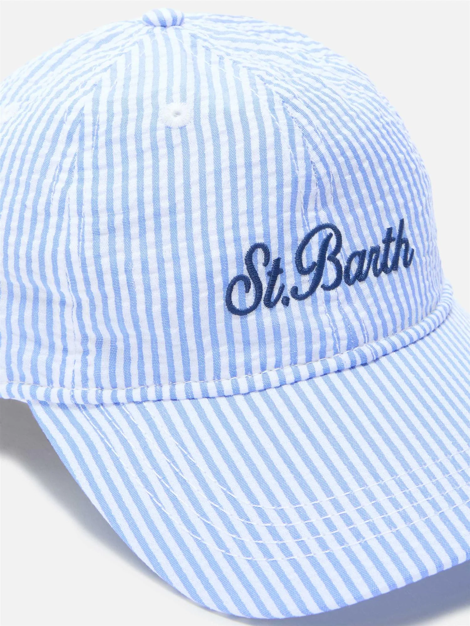 Seersucker Baseball Cap White/Blue Stripes - Image 2