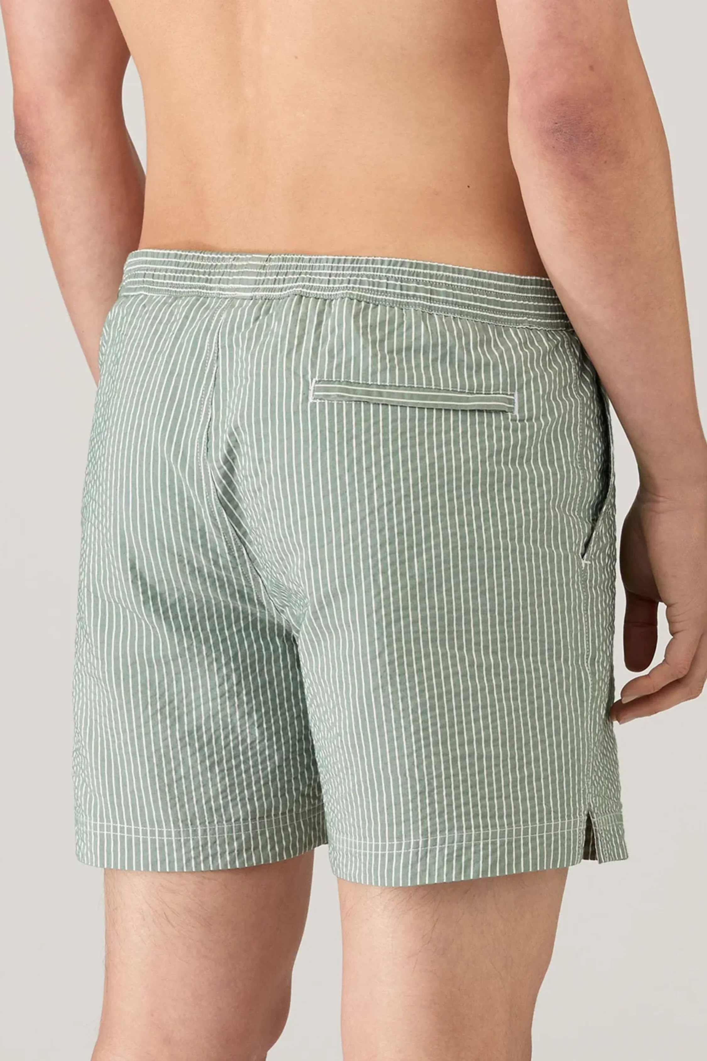 Seersucker Swim Shorts Bright Green/White Pinstripe - Image 5