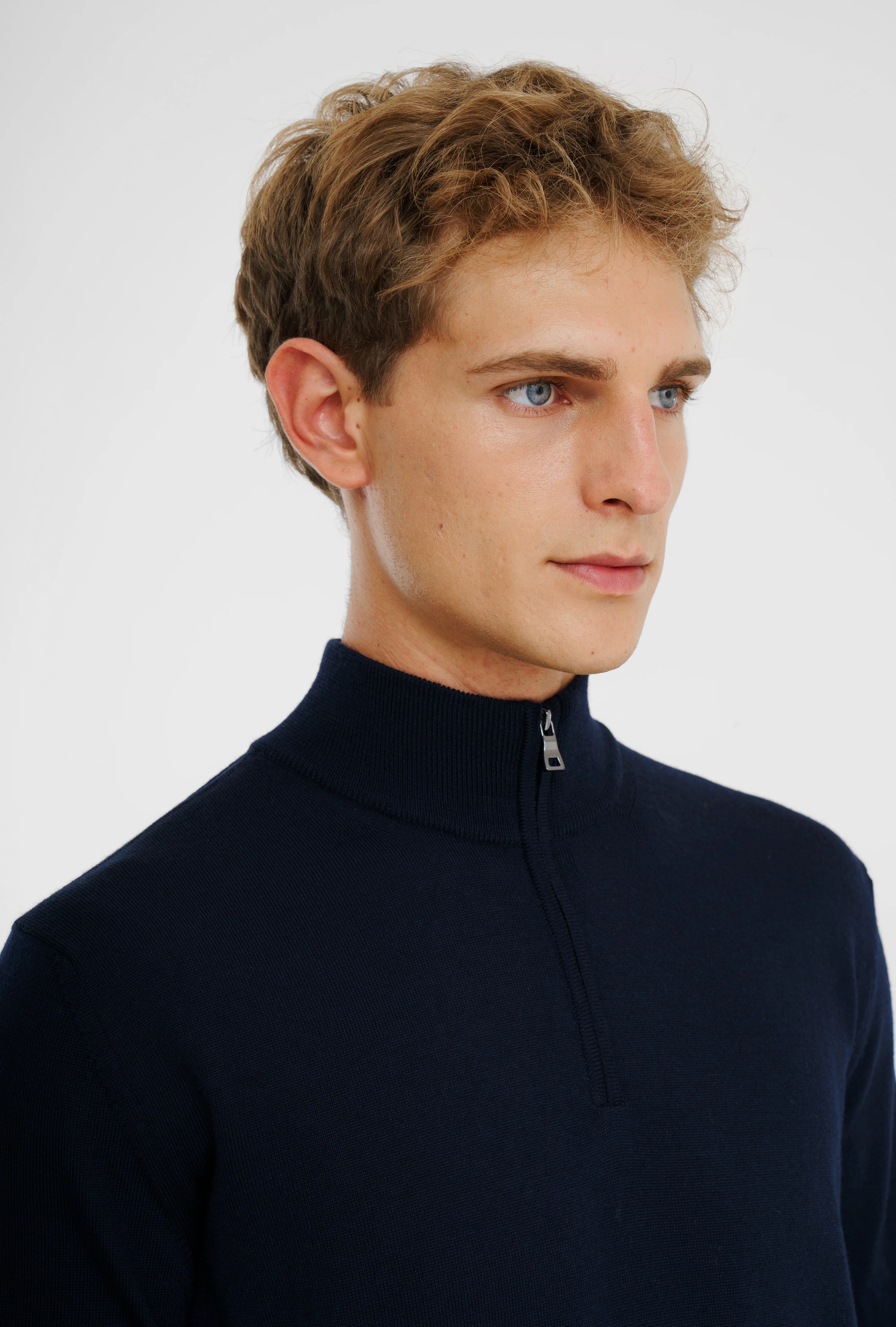 Merino Wool Half Zip Navy Blue - Image 3