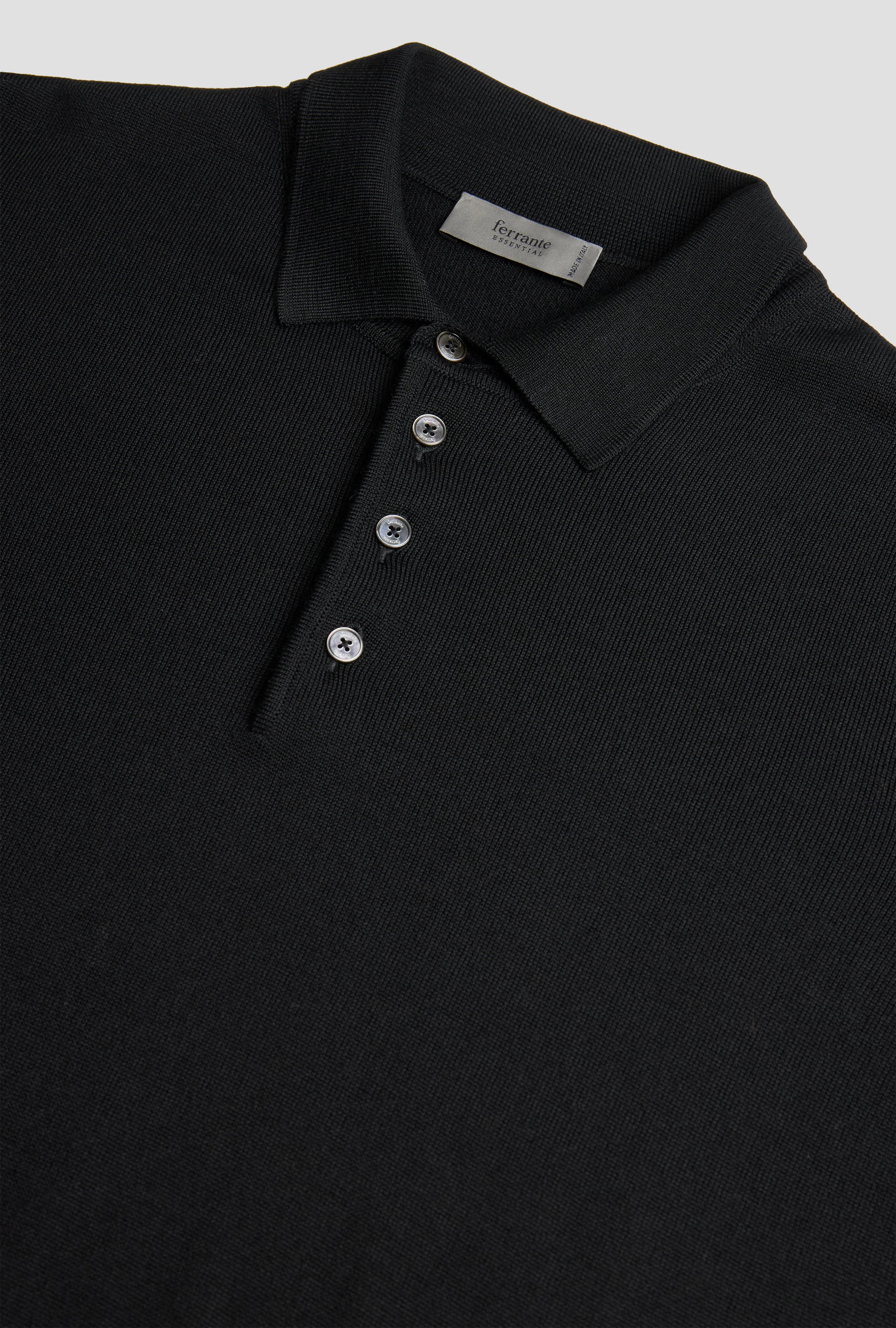Merino Wool Polo Button Black - Image 4