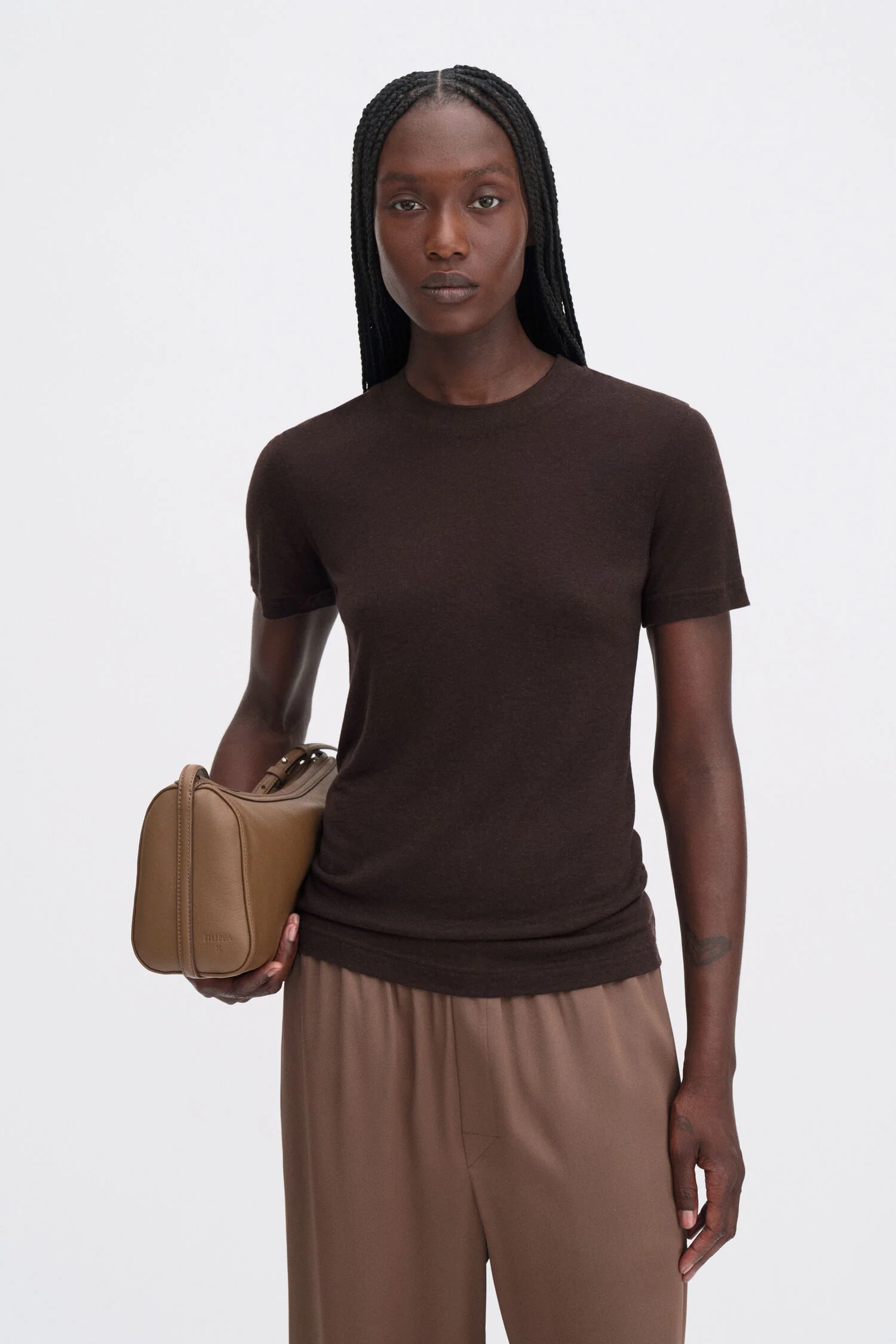 Lyocell Cashmere Tee- Brown - Image 2