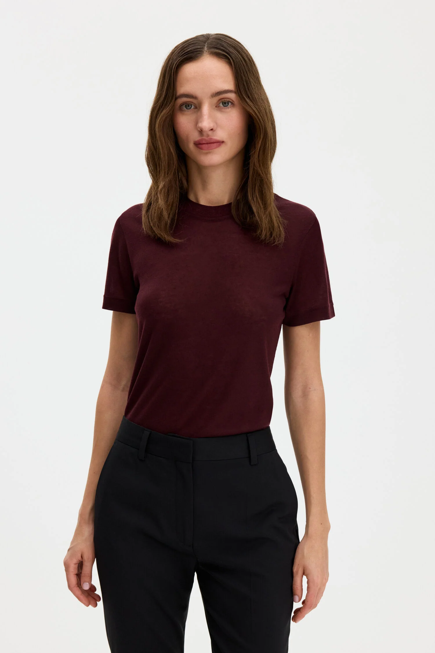 Lyocell Cashmere Tee Dark Burgundy - Image 2