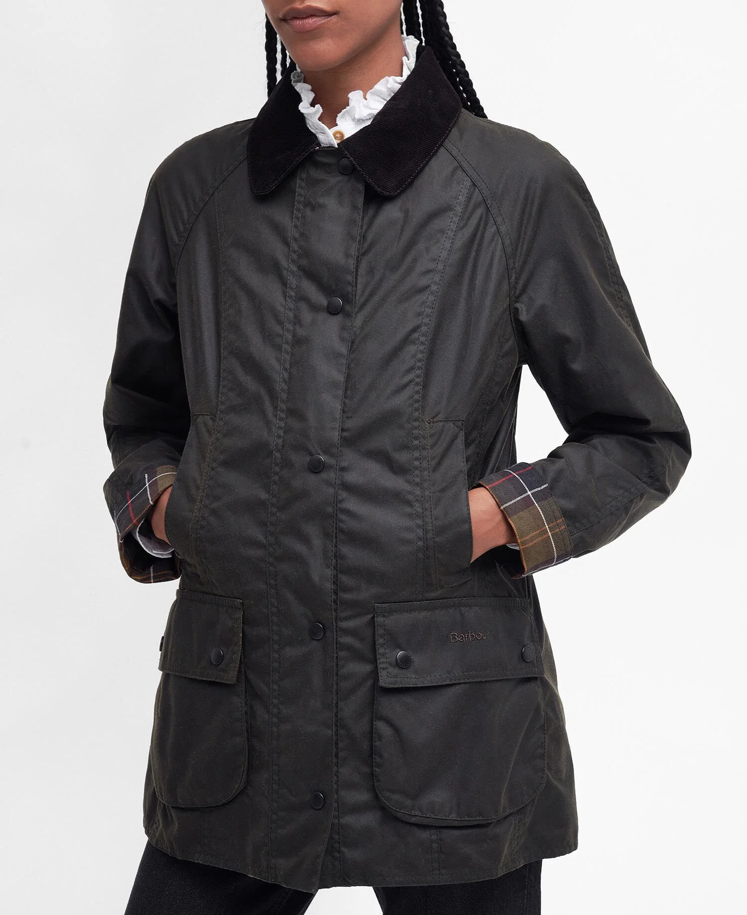 Classic Beadnell Wax Jacket Olive - Image 6